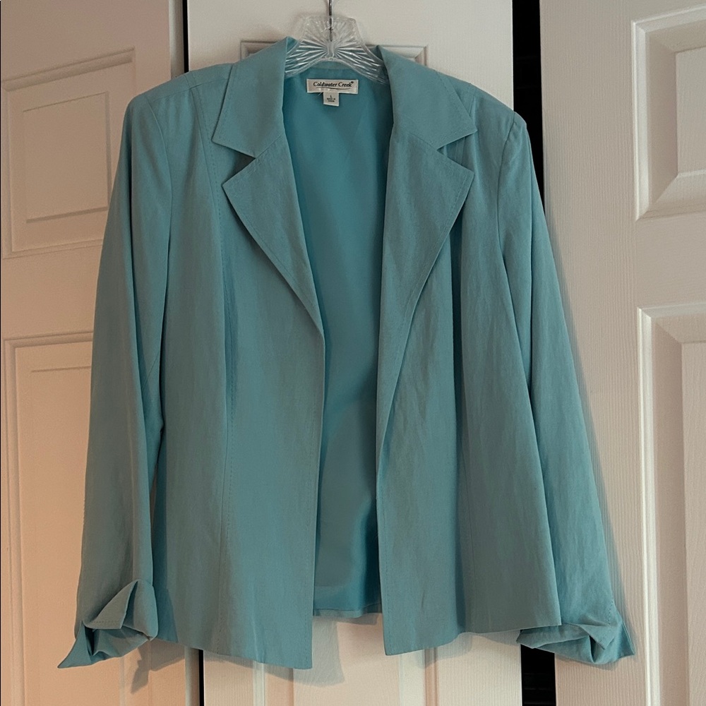 Coldwater Creek aqua silk blazer. Size L. Great condition.